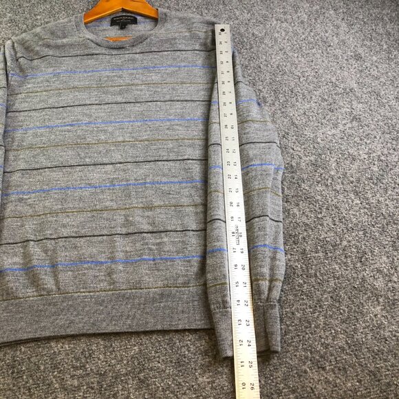 Banana Republic Sweater Mens Large Gray Blue Striped 100% Merino Wool Casual - Picture 4 of 8
